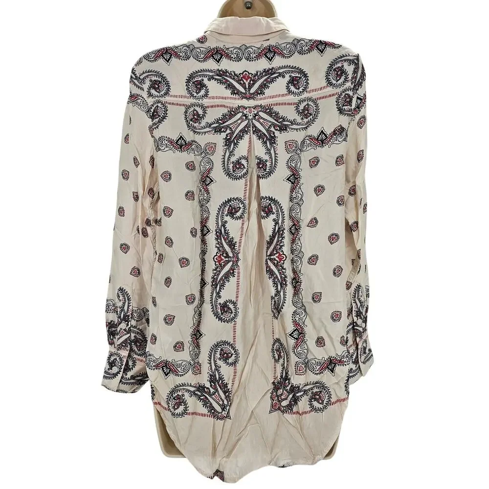 J. Crew Womans size XS Drapey Paisley Print Button Up Shirt Pale Pink CD037 NEW